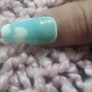 Blue and White Heart Nail Art